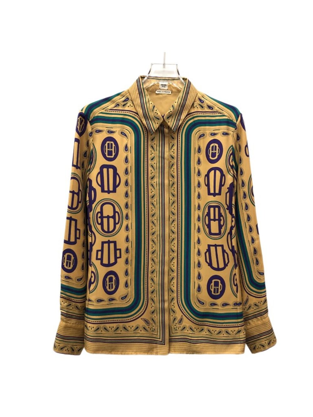 Hermès Brown Striped Clasp-Motif Print Mulberry Silk Long-Sleeve Shirt